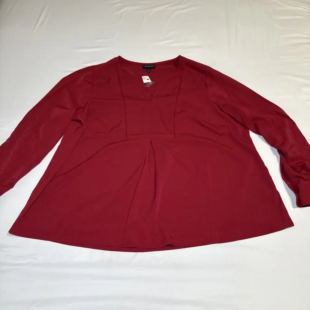 Lane Bryant Blouse Womens 18/20 Maroon Shirt Long Sleeve Embroidered Eyelet NWT